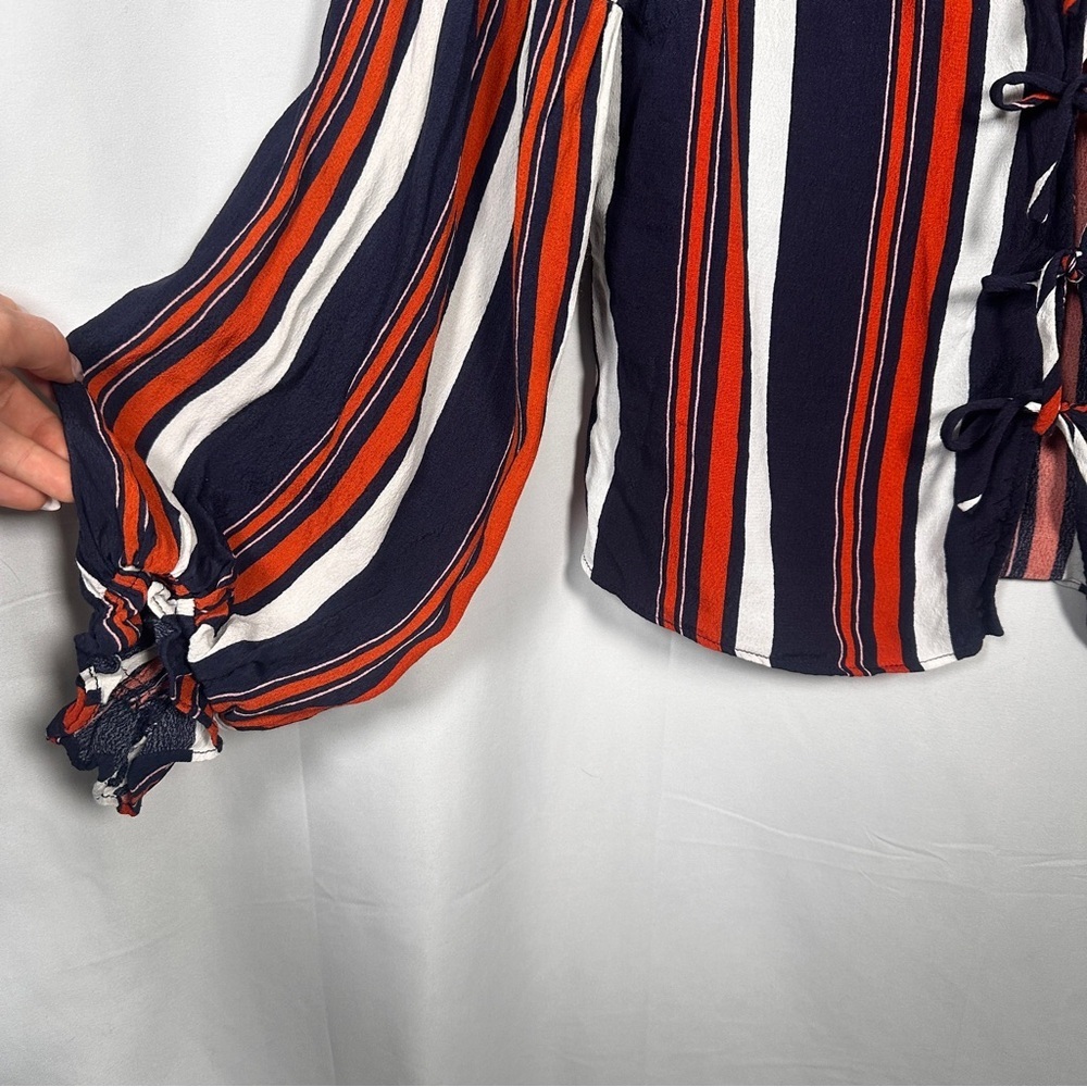 Tularosa Nala Stripe Lace Up Ruffle Blouse Revolve Resort Vacationcore Medium - Picture 7 of 15